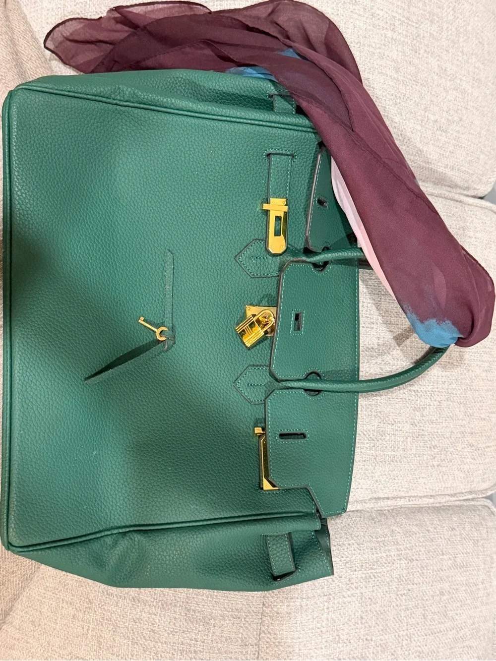 Emerald Green Leather Tote with Gold Hardware